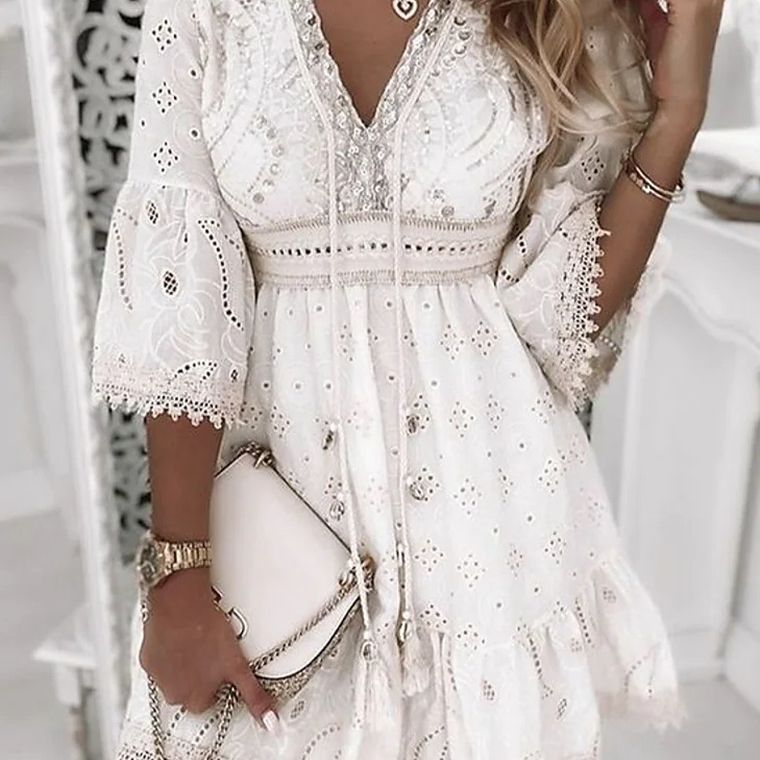 Elea - Vestido corto de encaje Boho