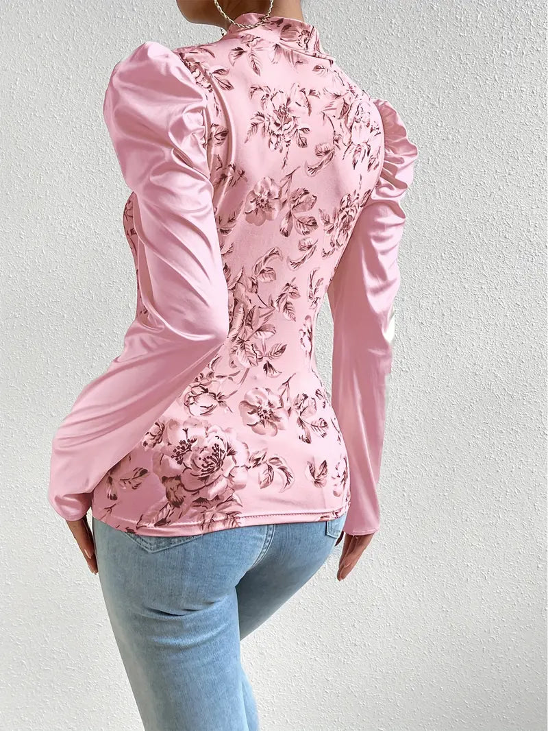 Luen – Blusa de raso con mangas abullonadas