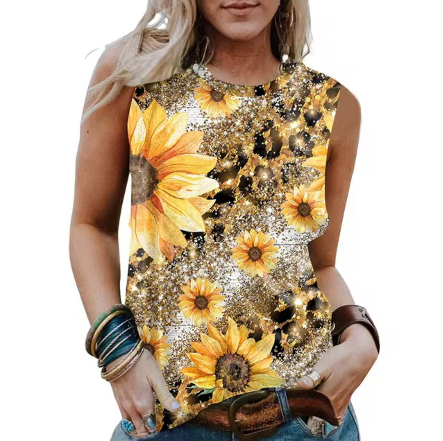 Avrielle – Camiseta sin Mangas con Estampado de Girasoles