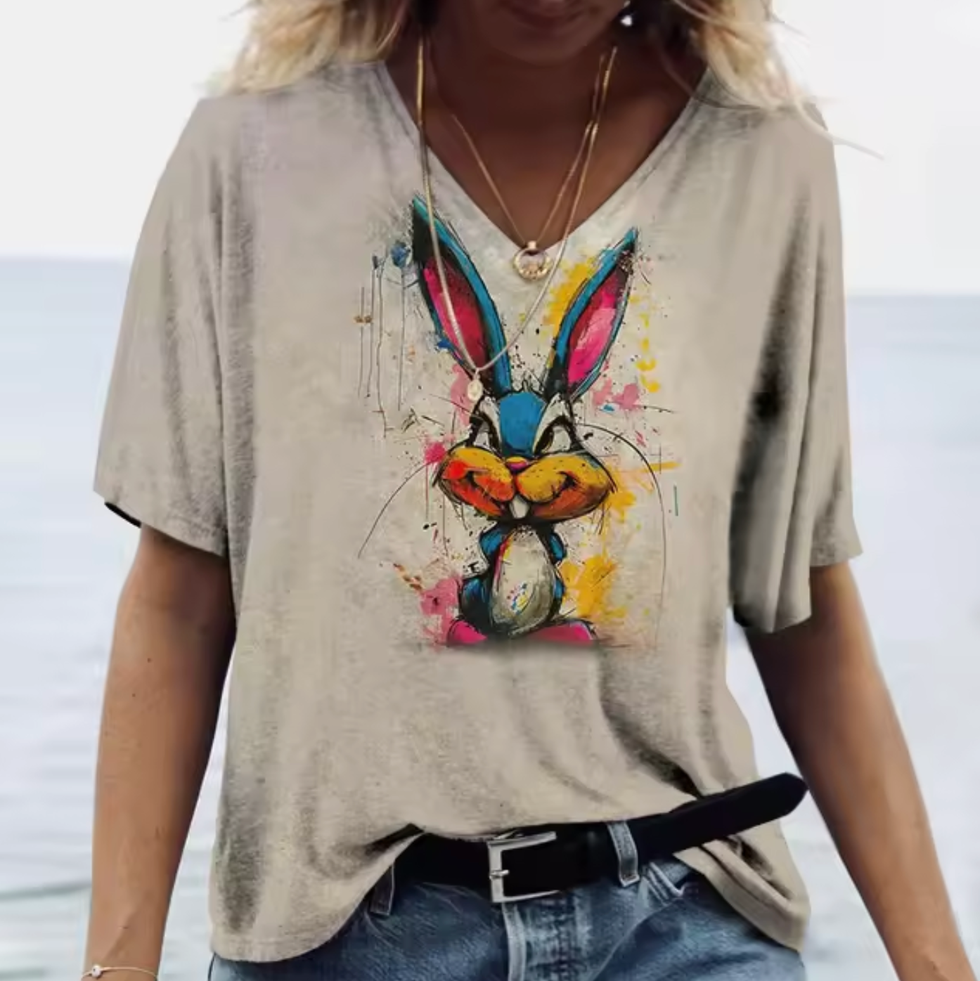 Jasmine – Camisetas de Colores con Estampado de Conejos