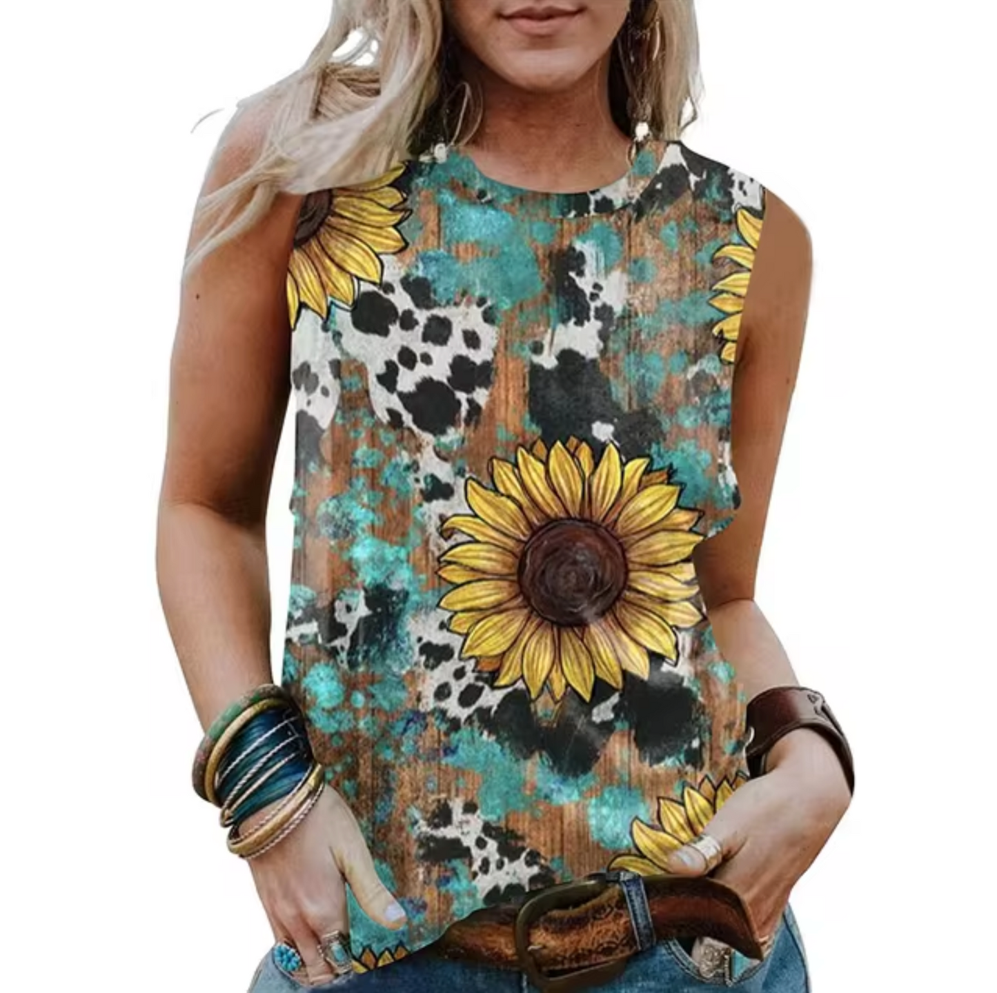 Avrielle – Camiseta sin Mangas con Estampado de Girasoles