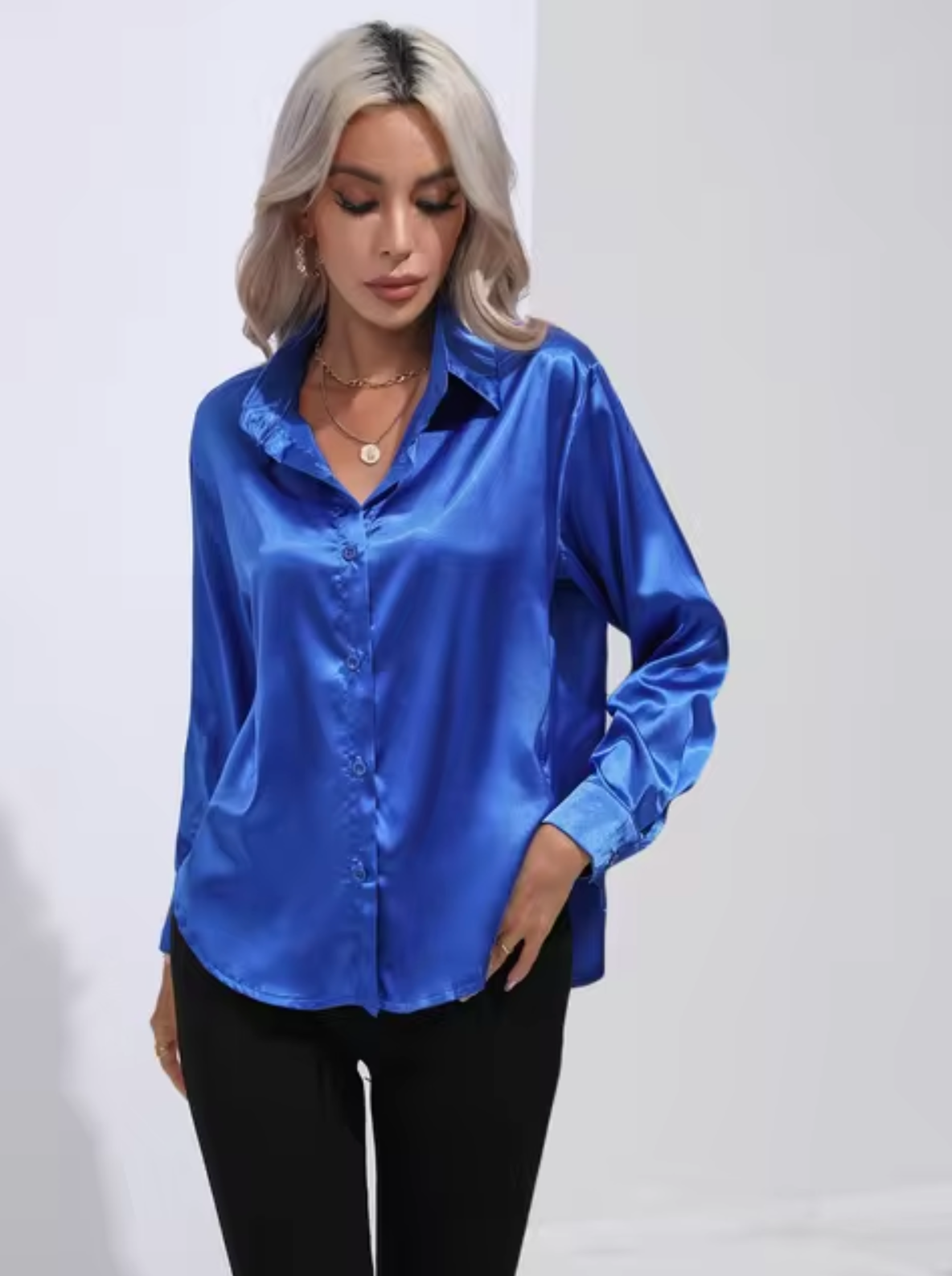 Annika - Blusa de Satén de Manga Larga