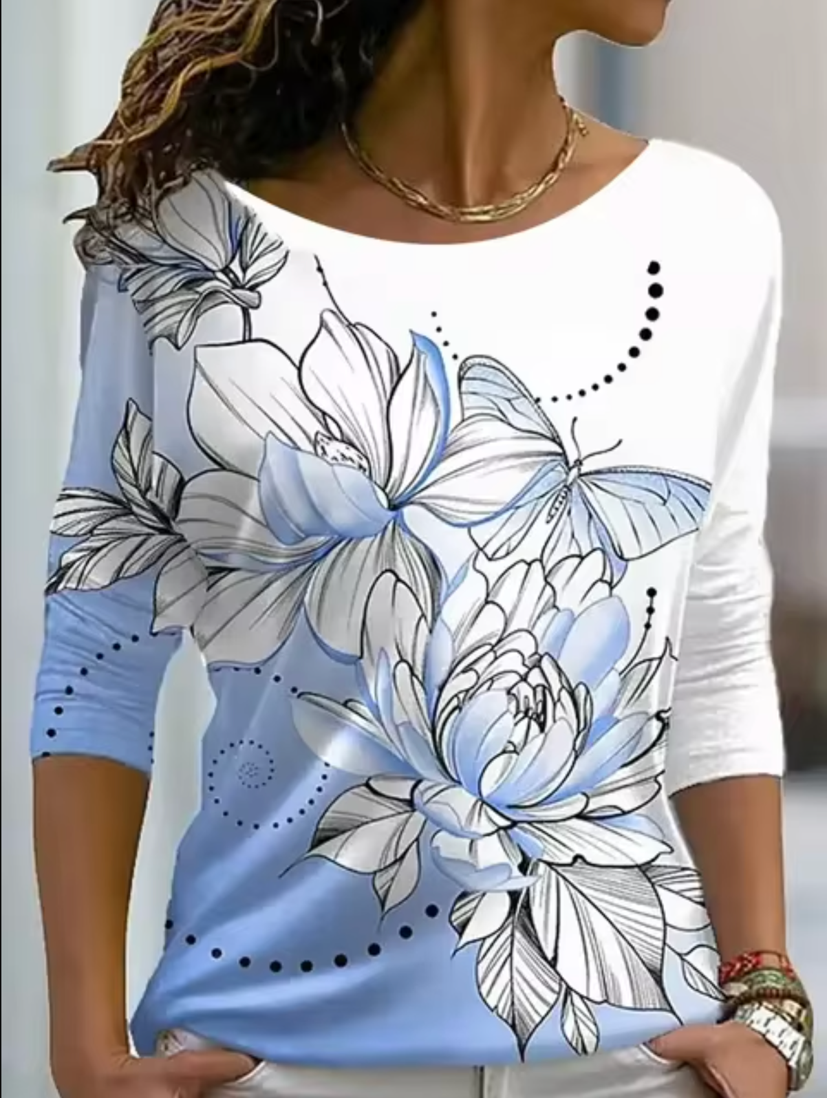 Tisha – Elegante camiseta de manga larga con estampado floral