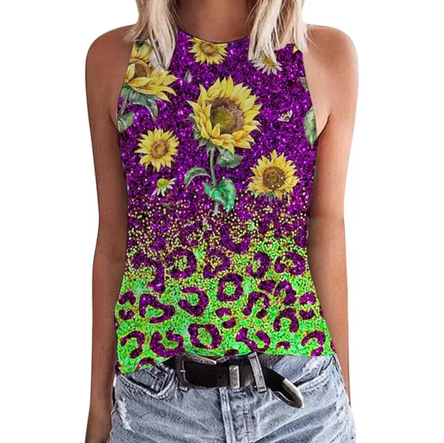 Avrielle – Camiseta sin Mangas con Estampado de Girasoles