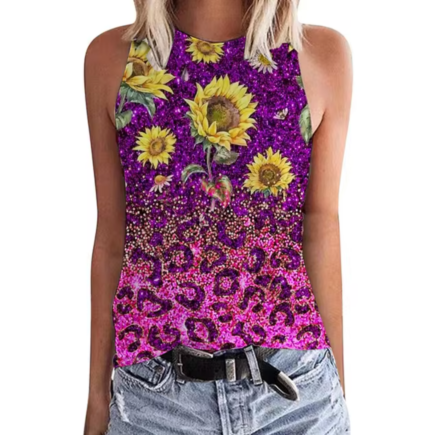 Avrielle – Camiseta sin Mangas con Estampado de Girasoles