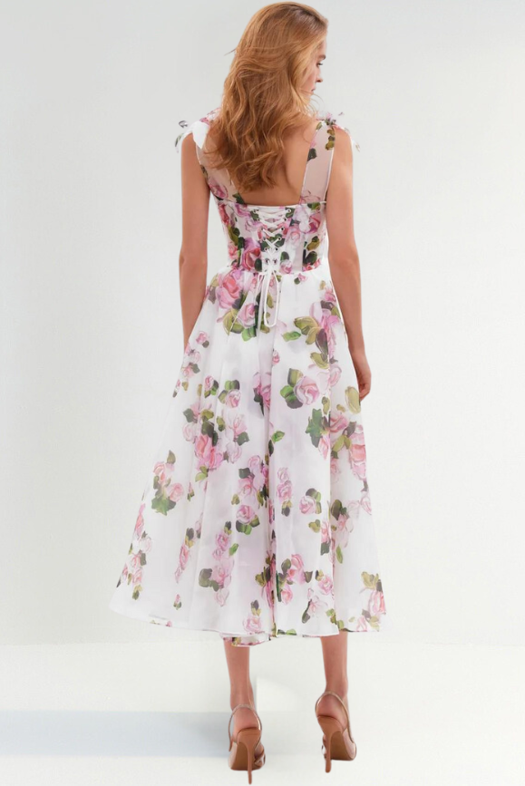 Sofía - Vestido Midi Floral sin Tirantes