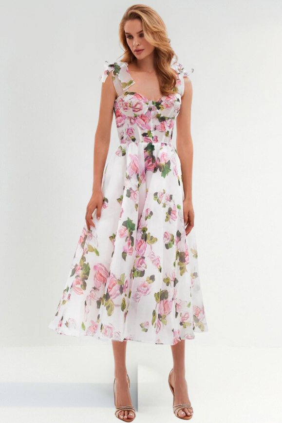 Sofía - Vestido Midi Floral sin Tirantes