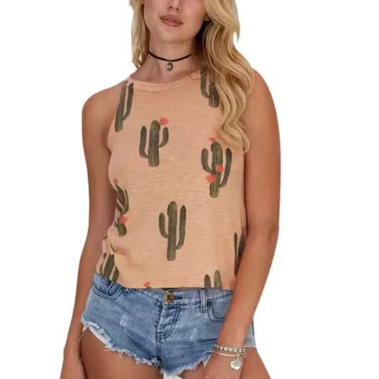 Abriella – Camiseta sin Mangas con Estampado de Cactus