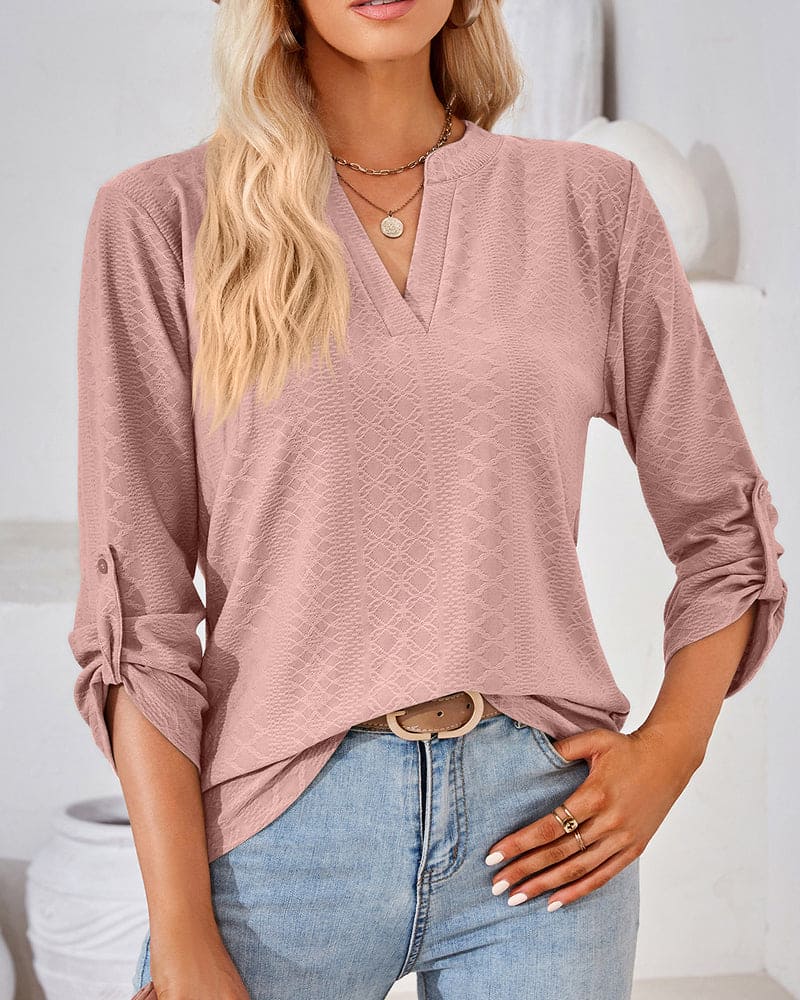 Ophelia - Elegante blusa de manga larga con cuello de pico