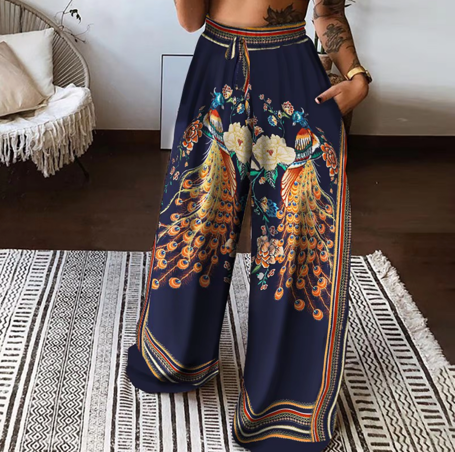 Naureen – Pantalón de Cintura Alta con Estampado Boho