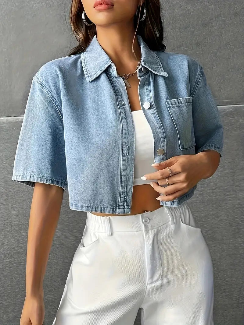 Alivia – Elegante camisa corta de denim de algodón