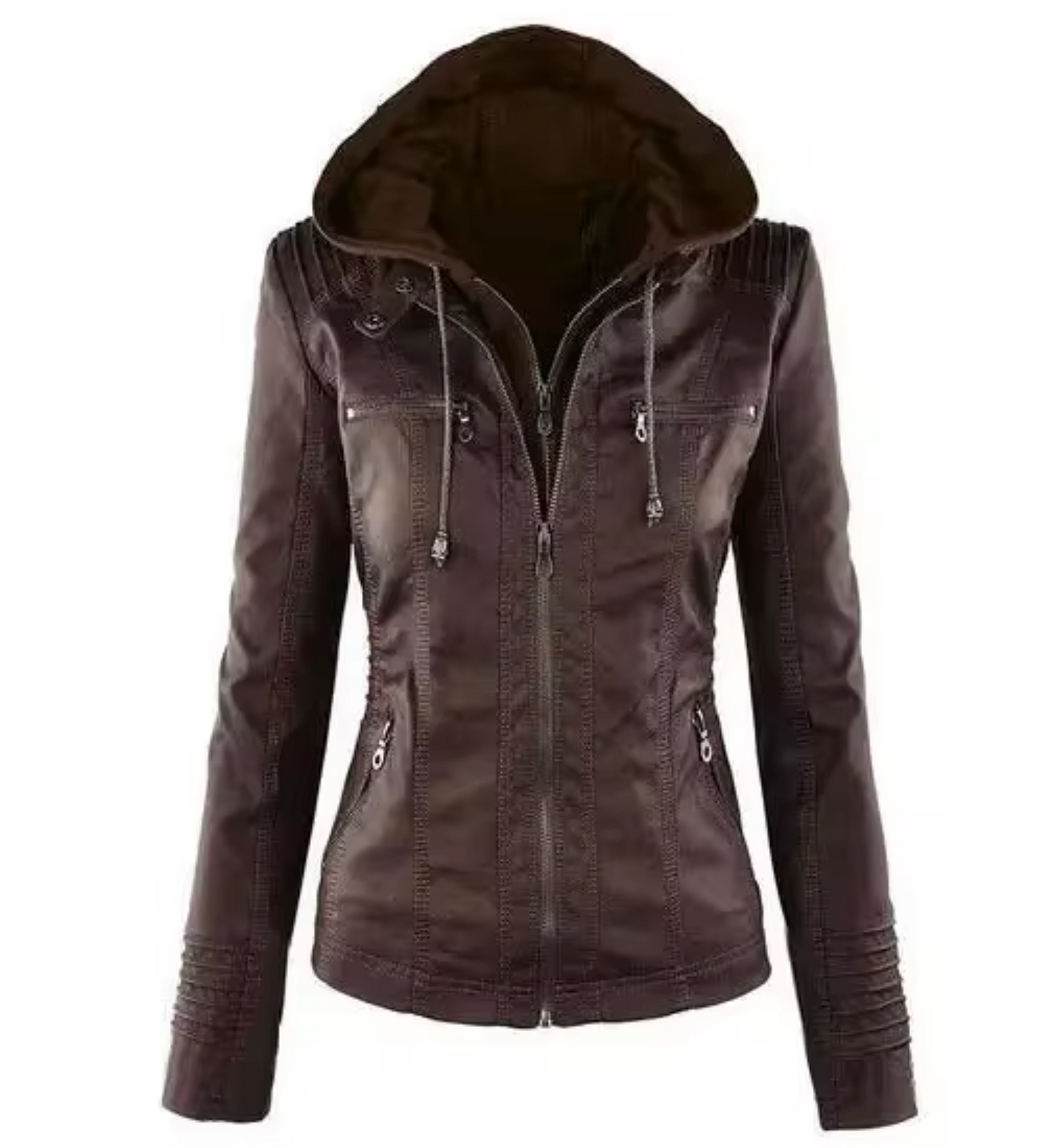 Alena – Chaqueta de cuero con capucha