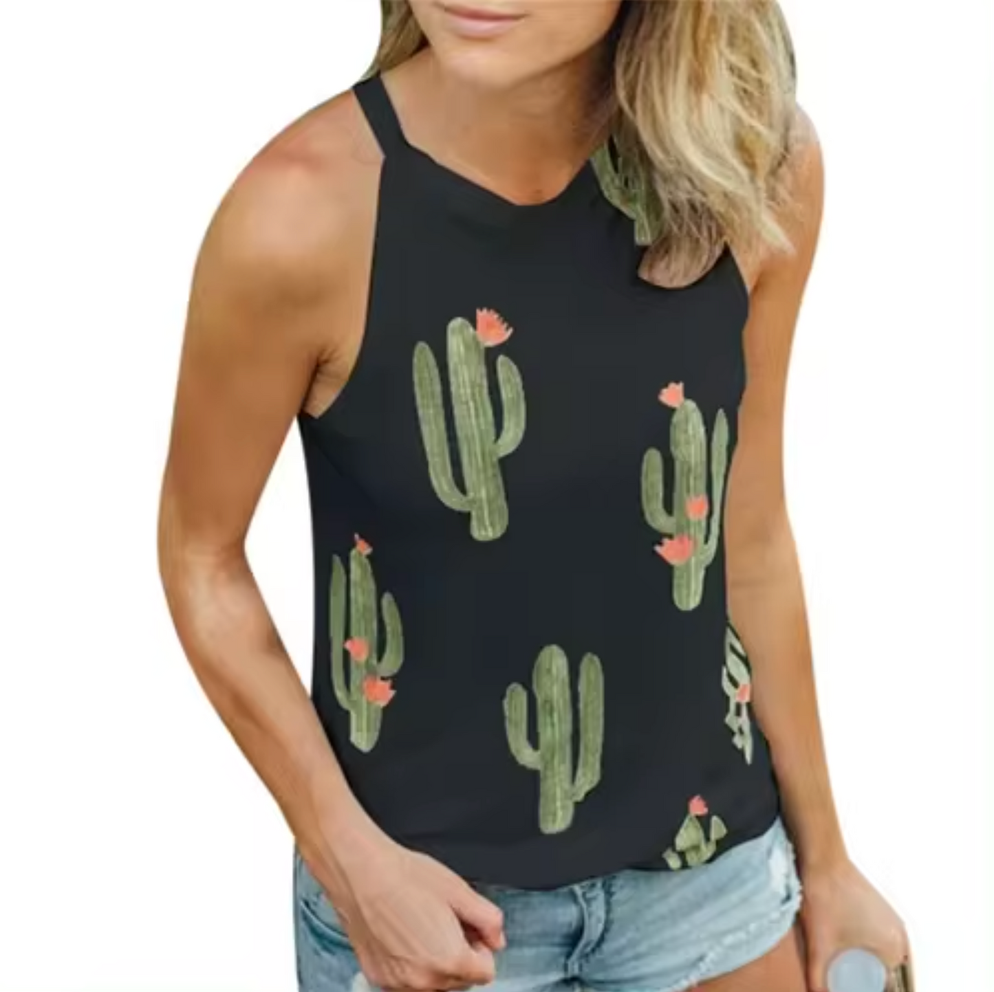 Abriella – Camiseta sin Mangas con Estampado de Cactus