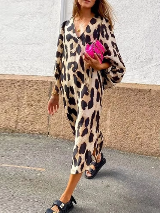 Zera – vestido de leopardo con cuello en V