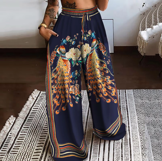 Naureen – Pantalón de Cintura Alta con Estampado Boho