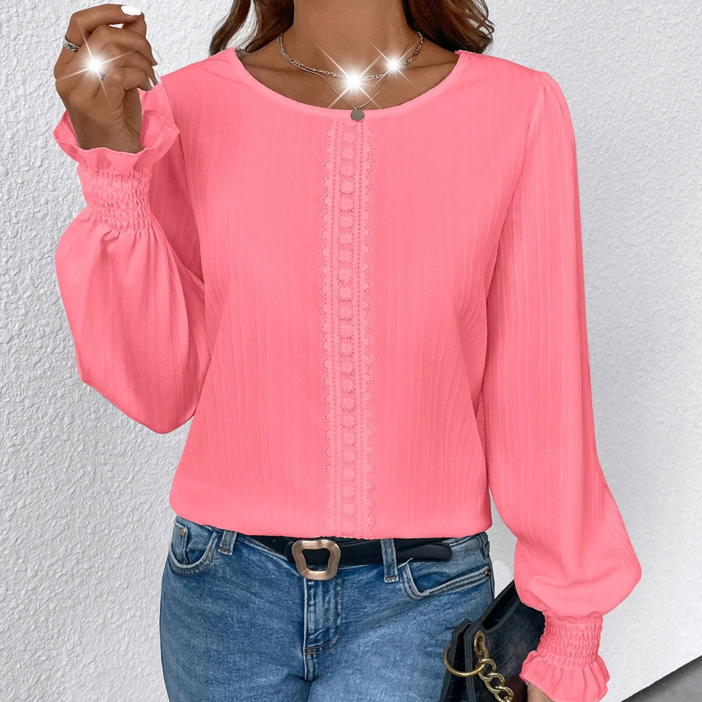 Jolina - Blusa casual suelta de manga farol