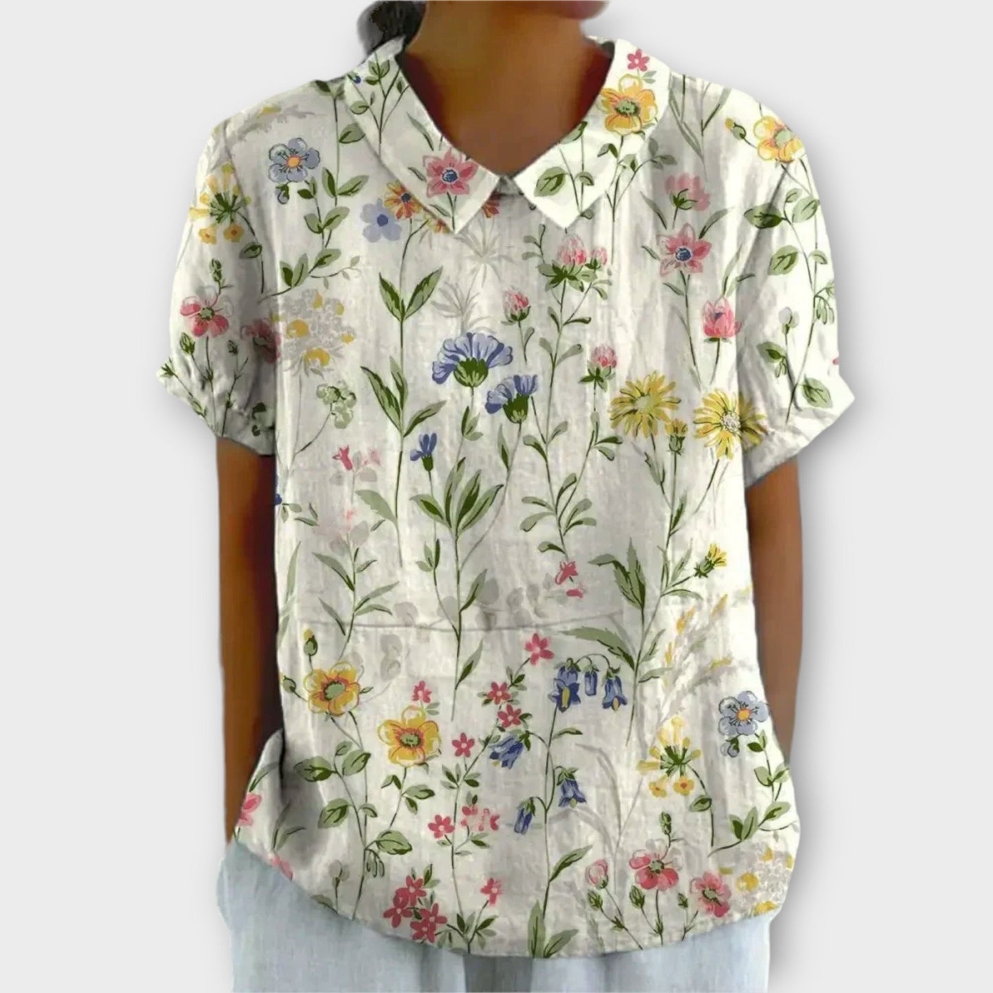 Charlotte - Blusa floral de algodón y lino