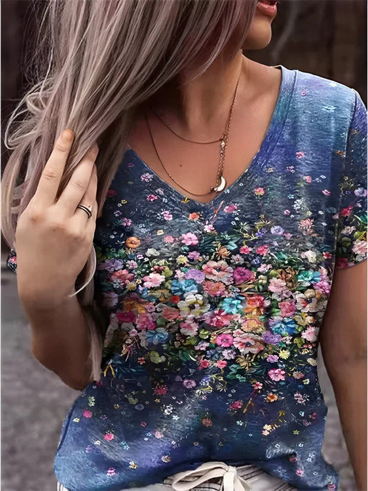 Zosia - Camiseta con Cuello de Pico y Estampado Floral