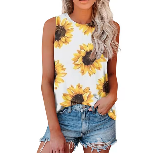 Avrielle – Camiseta sin Mangas con Estampado de Girasoles