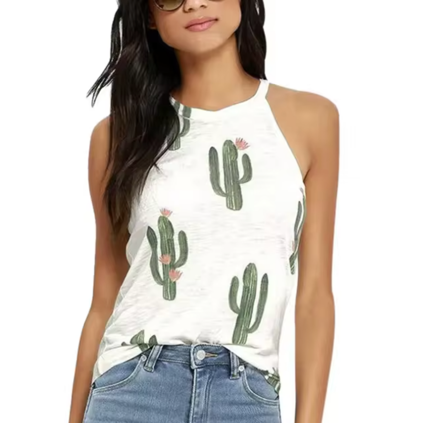 Abriella – Camiseta sin Mangas con Estampado de Cactus