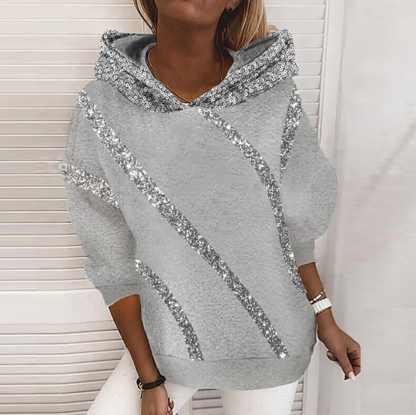 Sia – Sudadera informal con capucha y estampado de lentejuelas