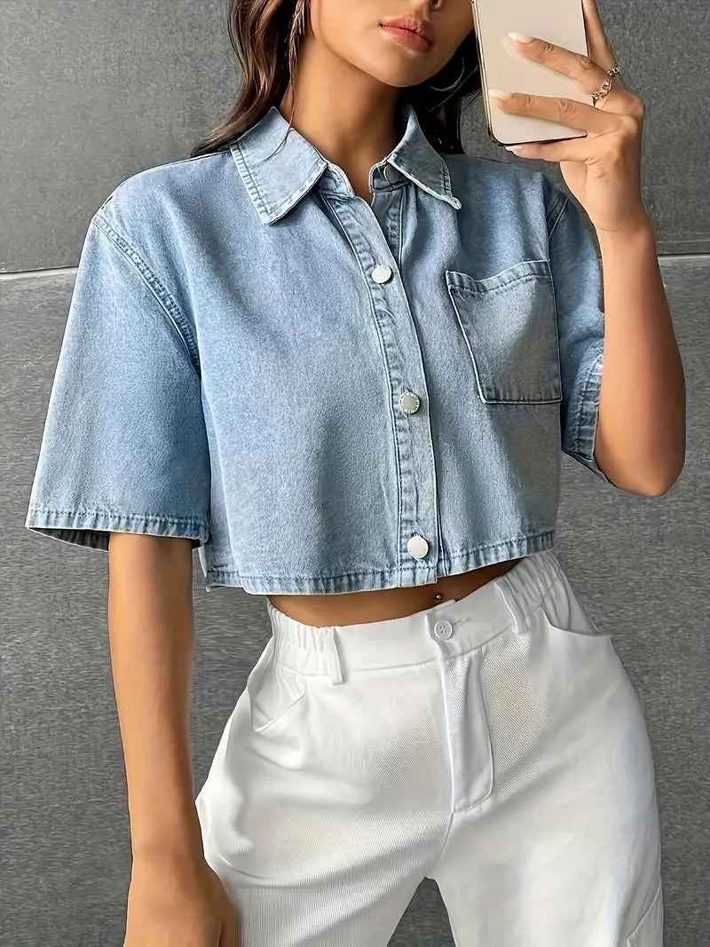 Alivia – Elegante camisa corta de denim de algodón