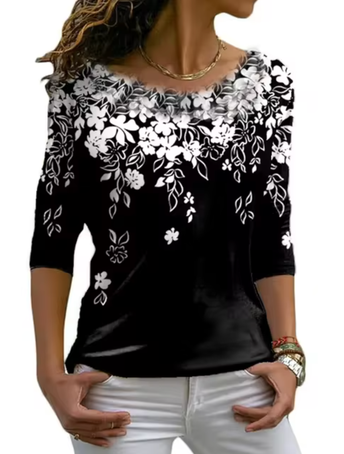 Tisha – Elegante camiseta de manga larga con estampado floral