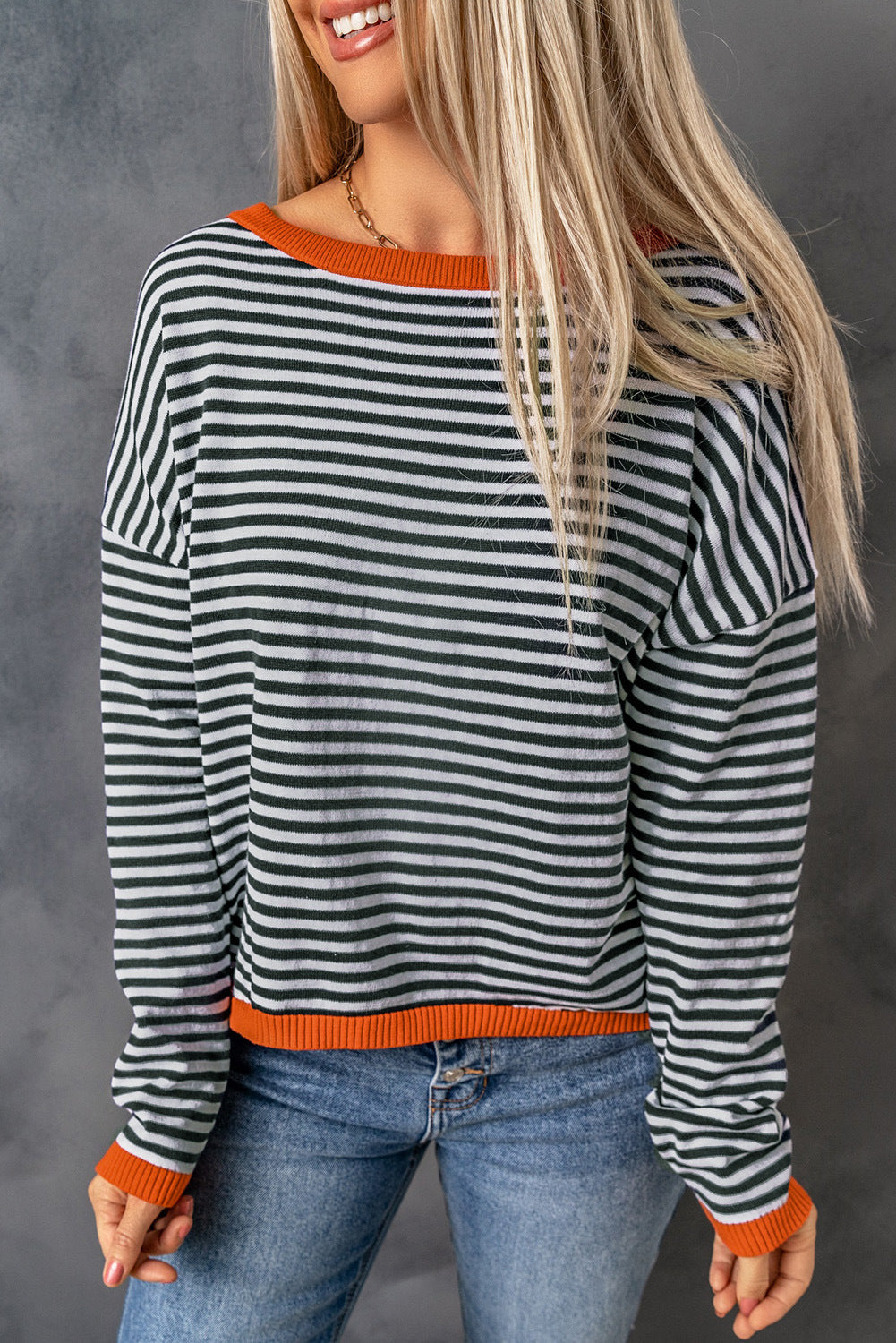 Nisa - Blusa Rayas con Detalle Naranja