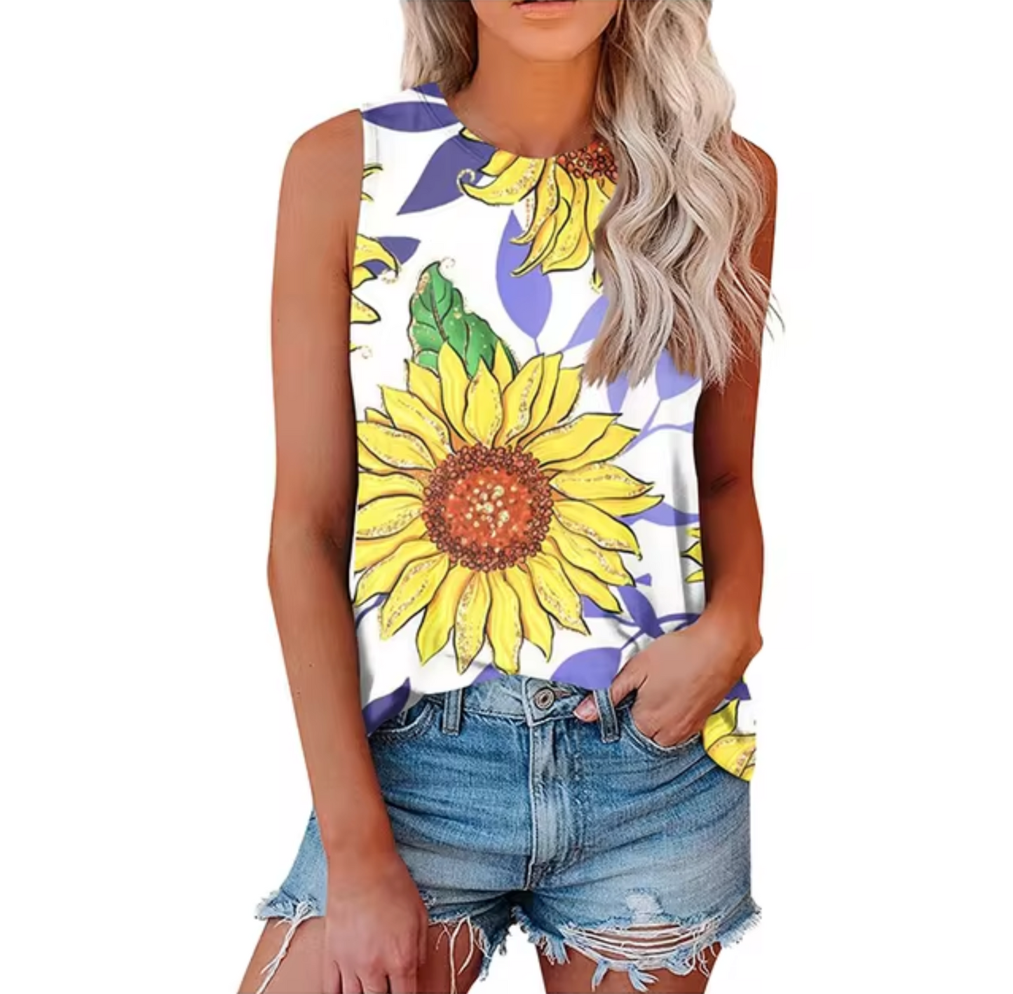 Avrielle – Camiseta sin Mangas con Estampado de Girasoles