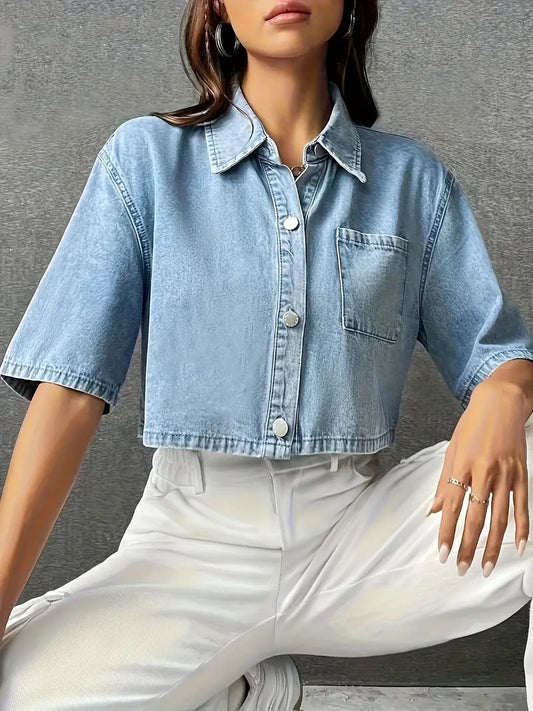 Alivia – Elegante camisa corta de denim de algodón