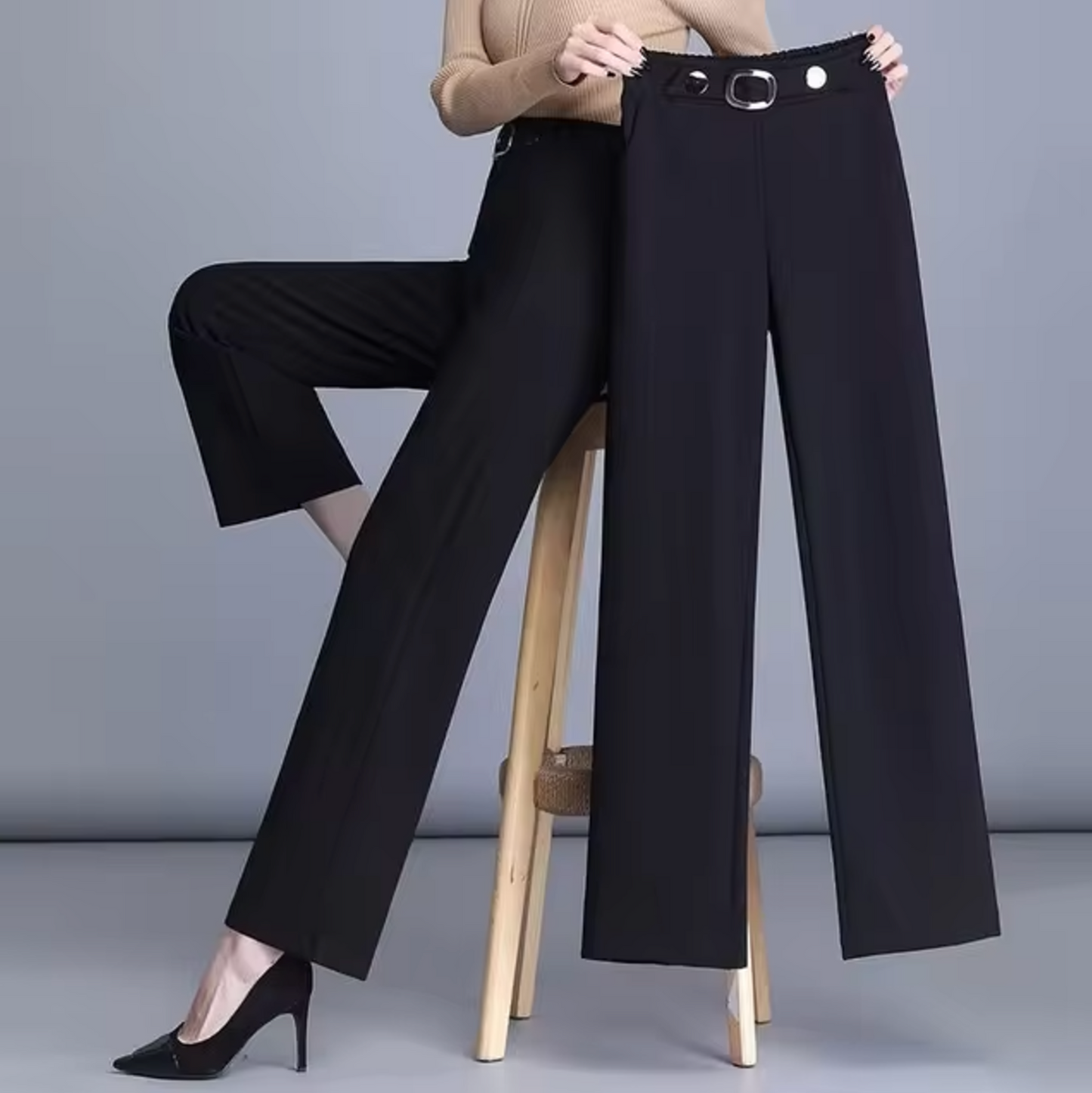 Inez – Pantalones rectos elegantes con perneras anchas