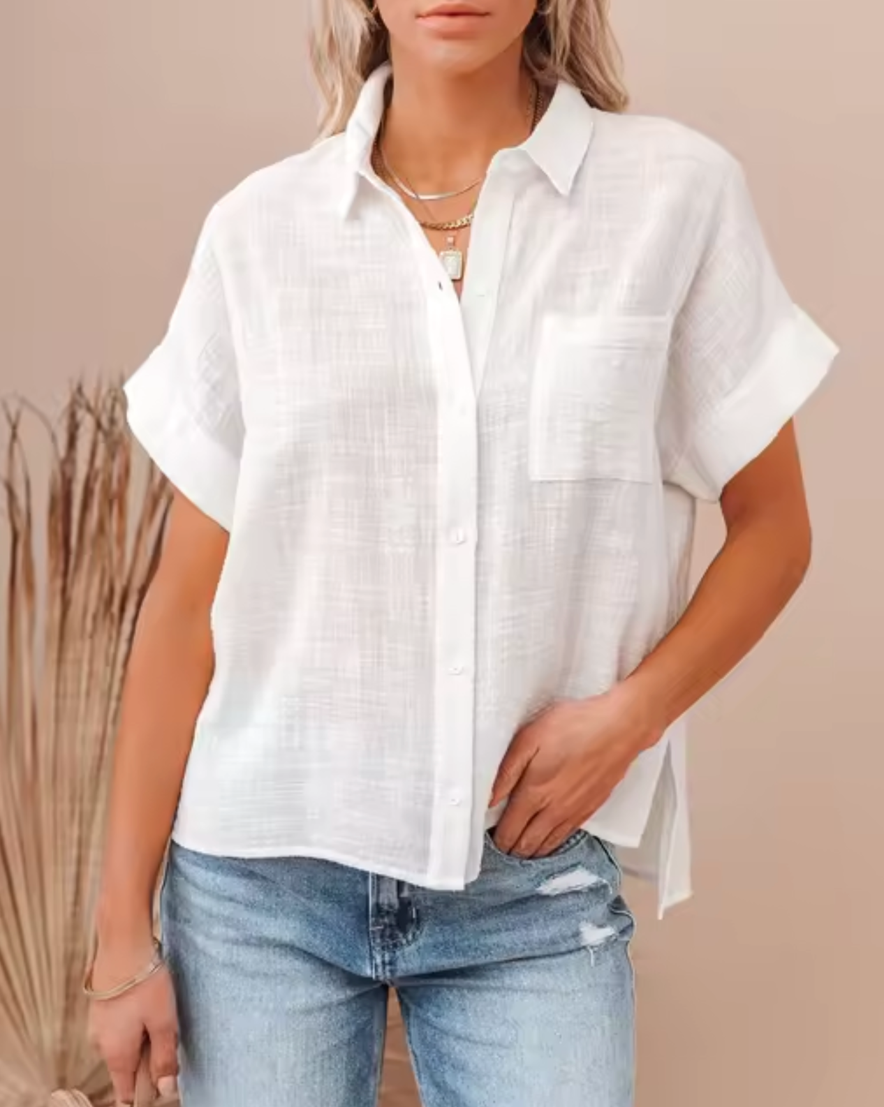 Aina – Blusa de Manga Corta Confeccionada en Lino de Algodón