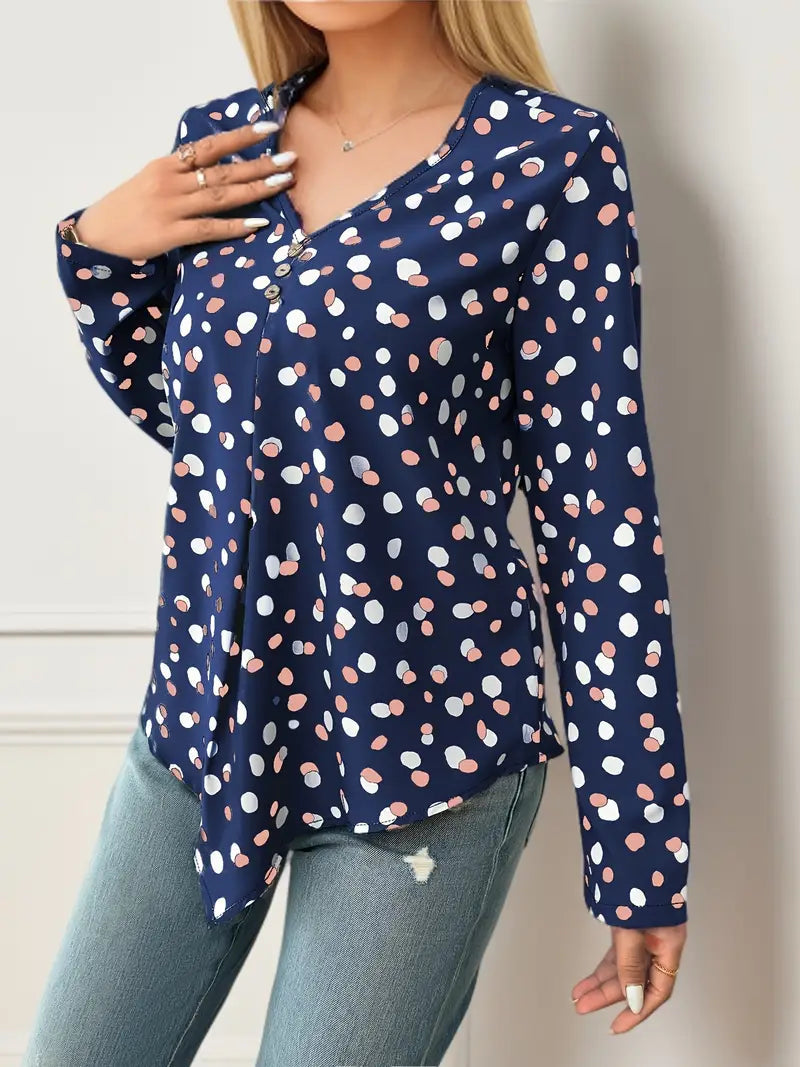 Mariah - Elegante blusa suelta de lunares de manga larga