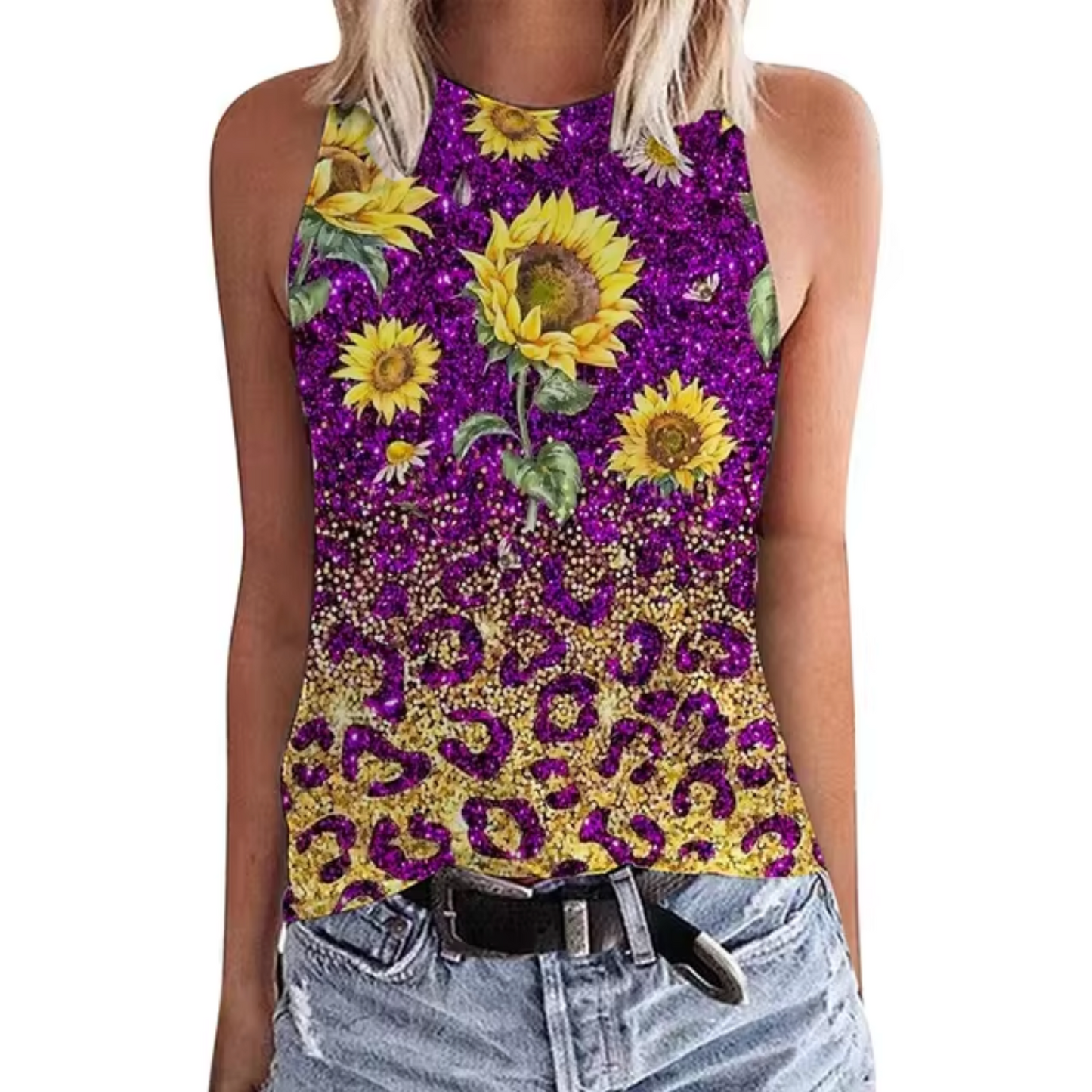 Avrielle – Camiseta sin Mangas con Estampado de Girasoles