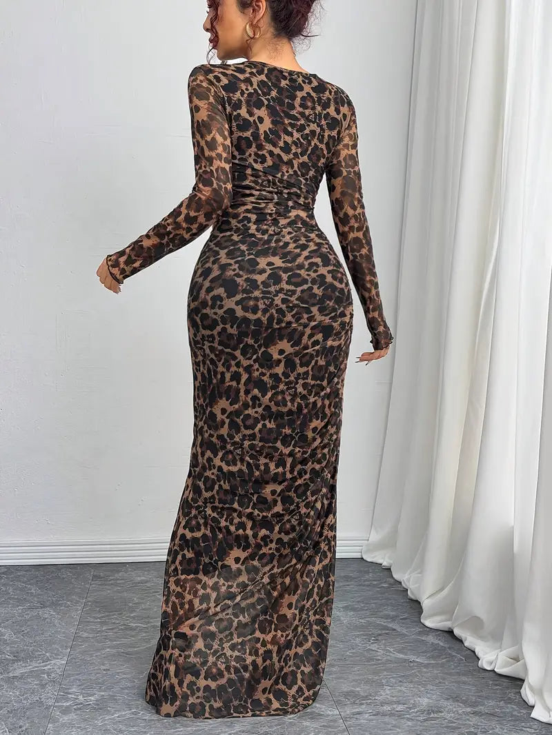 Rae – Vestido largo con estampado de leopardo y manga larga