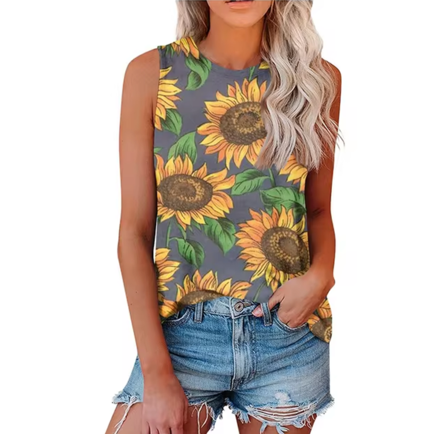 Avrielle – Camiseta sin Mangas con Estampado de Girasoles