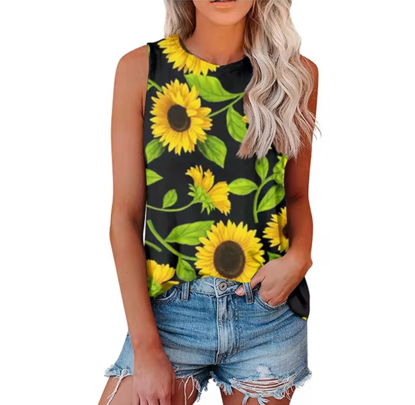 Avrielle – Camiseta sin Mangas con Estampado de Girasoles