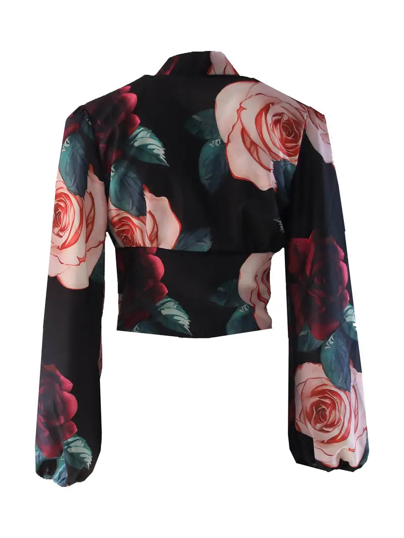 Ximena – Blusa de seda con estampado floral y mangas abullonadas