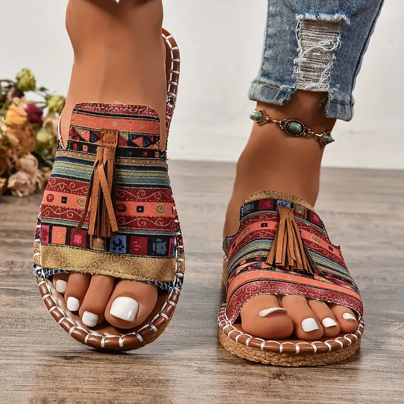 Taylor – Sandalias Planas Estilo Étnico con Borla