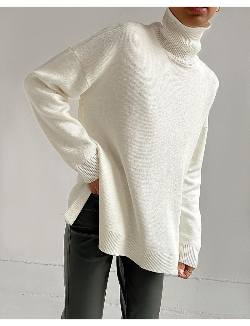 Jessa - Blusa oversize de malla con cuello alto