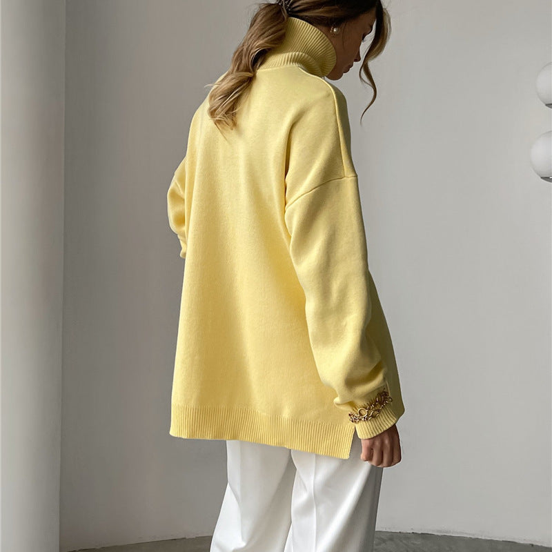 Jessa - Blusa oversize de malla con cuello alto