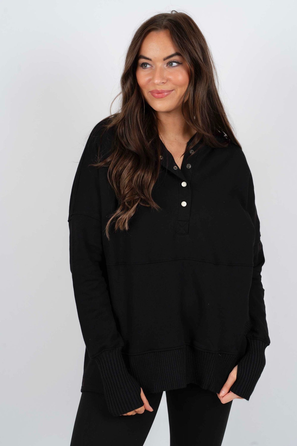 Bea - Blusa Sudadera con Cuello en V y Botones