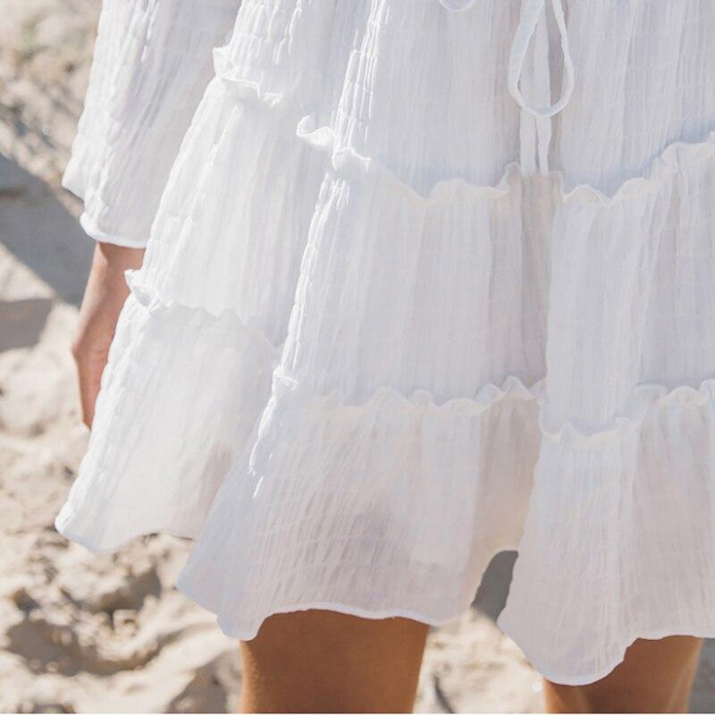 Joy - Vestido Blanco Midi Ibicenco Veraniego con Falda Volada para Mujer