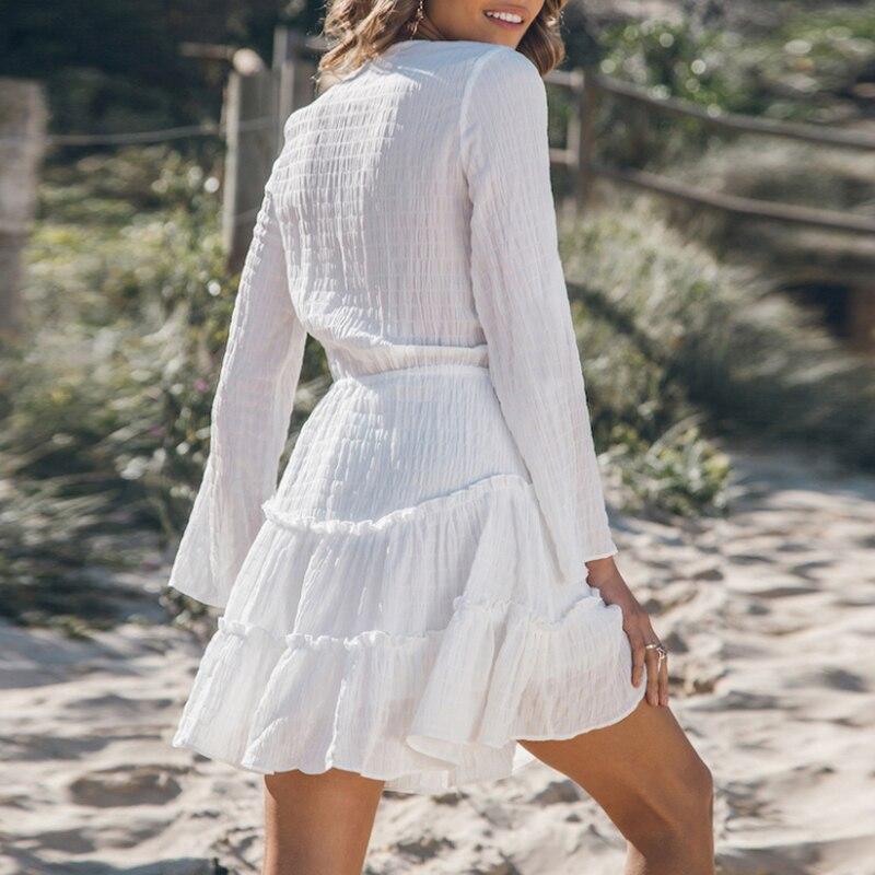 Joy - Vestido Blanco Midi Ibicenco Veraniego con Falda Volada para Mujer