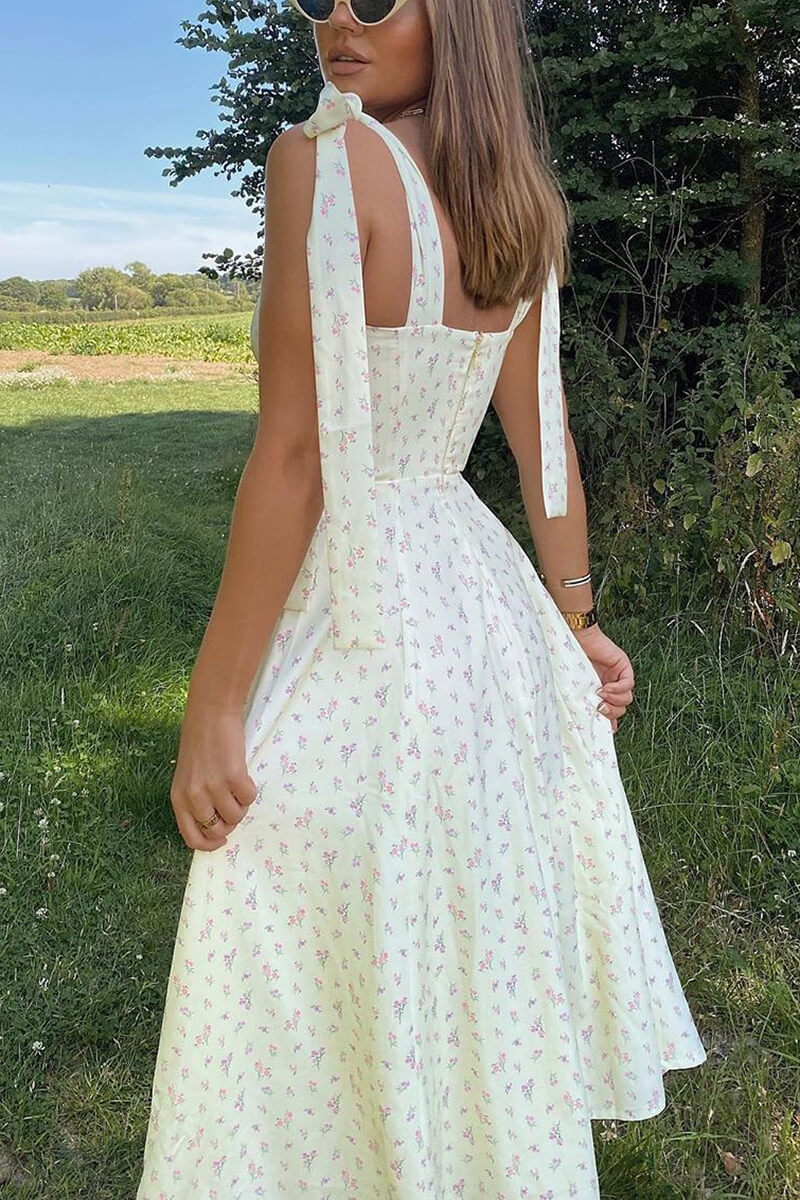 Jesselie - Bonito vestido midi con tirantes y abertura