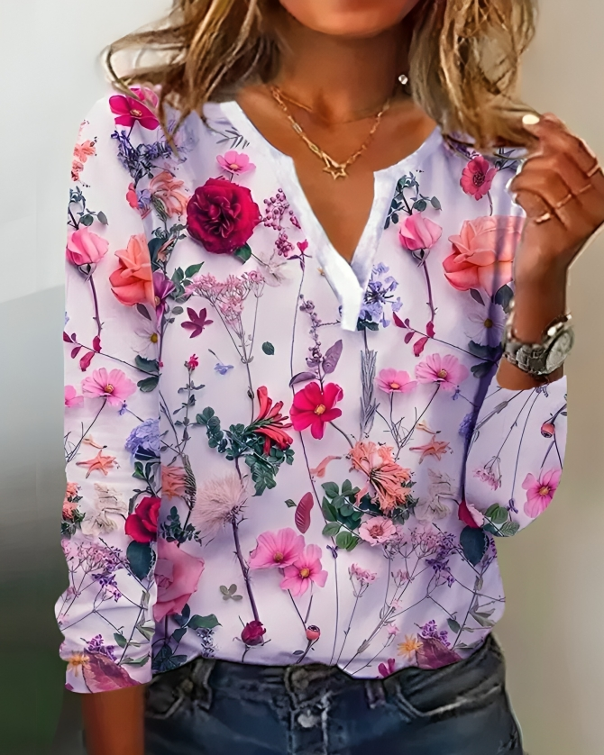 Roxie - Acogedora blusa floral de manga larga