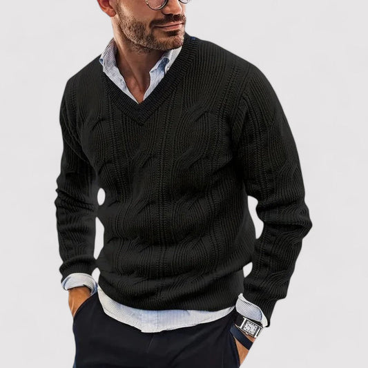 Davian - Elegante jersey de punto con cuello de pico para hombre