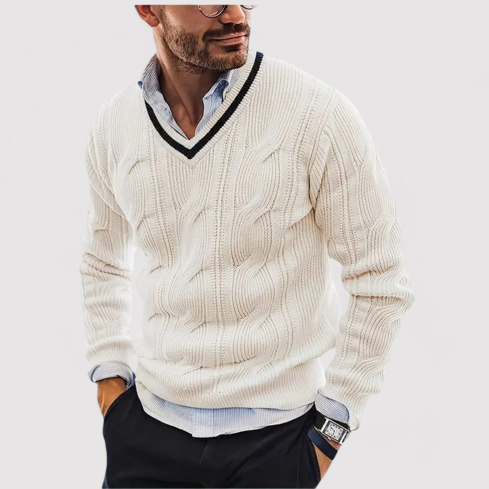 Davian - Elegante jersey de punto con cuello de pico para hombre