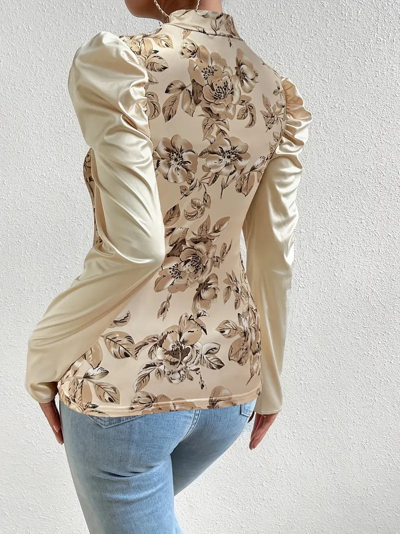 Luen – Blusa de raso con mangas abullonadas