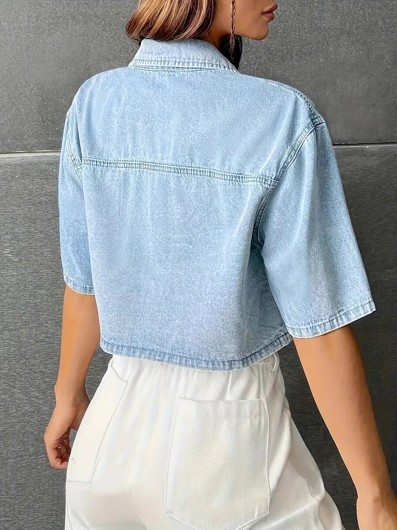 Alivia – Elegante camisa corta de denim de algodón